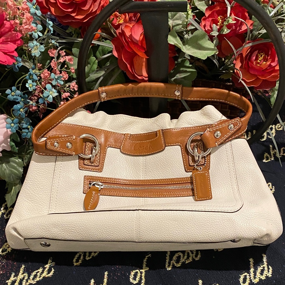 Coach Cream and Tan Shoulder Bag
